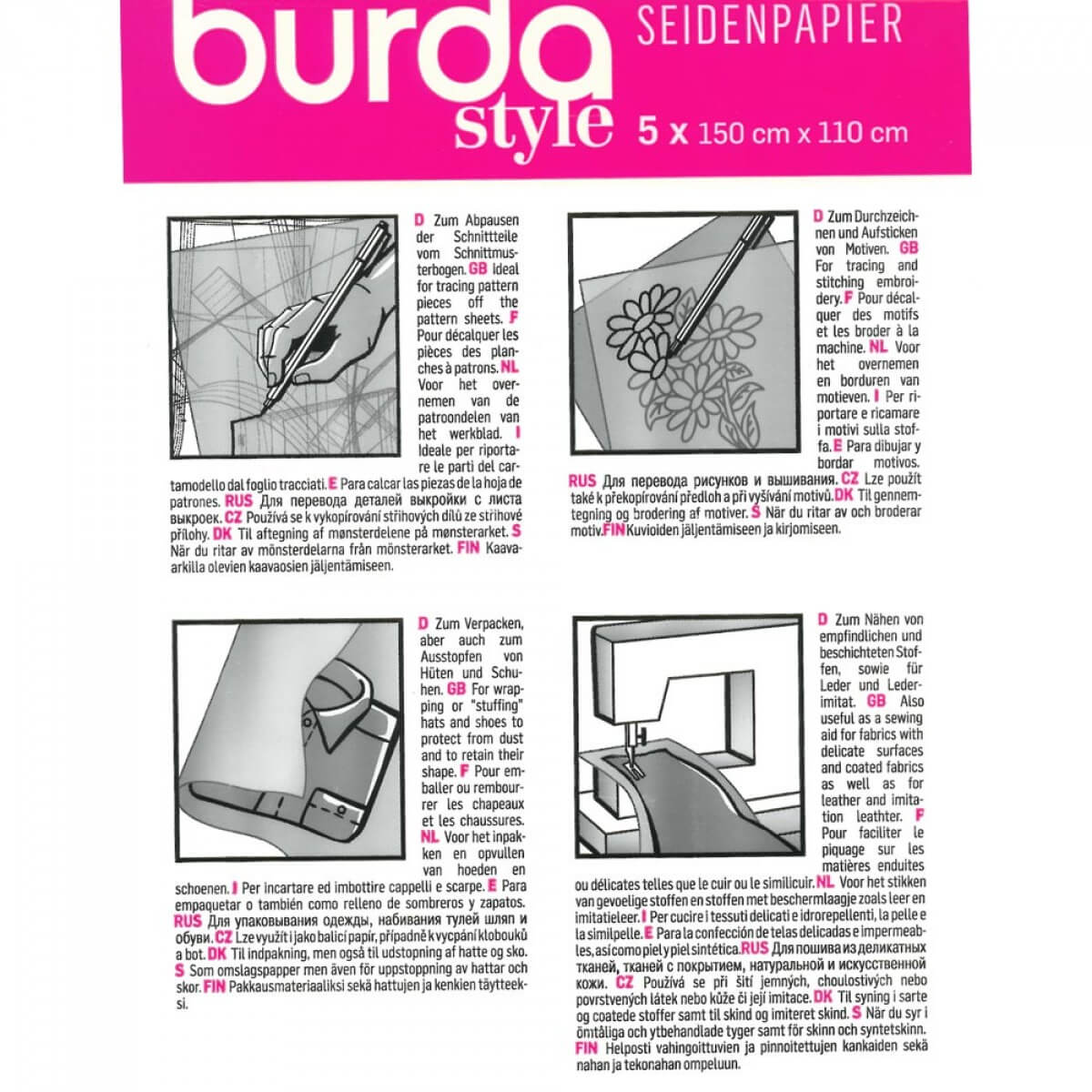 Papier de soie patron - 5 feuilles Burda - Matériel de Couture