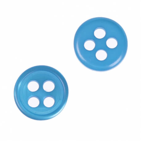 Bouton rond 4 trous à coudre bleu - 9 & 11 mm 