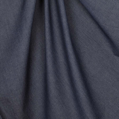 Tissu chambray uni pur coton - Bleu marine