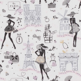 Tissu coton Moi Paris - Noir, rose & doré
