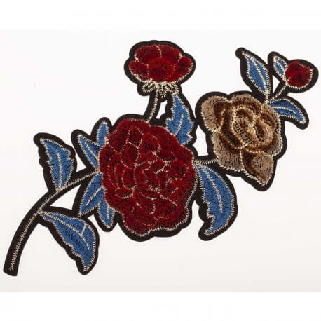 Ecusson velours 3D - Fleurs rouge & bleu