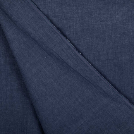 Tissu lin lavé uni - Bleu jean