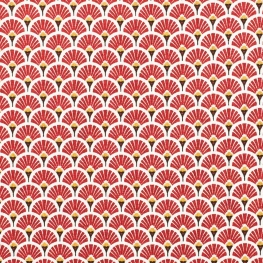 Tissu coton cretonne éventails - Rouge cramoisi