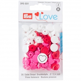 Assortiment 30 boutons pression coeur color snaps - Rouge, rose & blanc