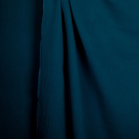 Tissu coton double gaze - Bleu dark denim