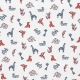 Tissu coton enduit animaux origami - Rouge & bleu