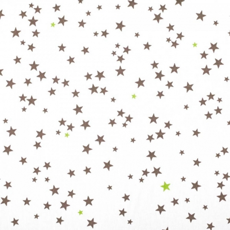 Tissu piqué de coton fantaisie étoiles - Taupe & anis