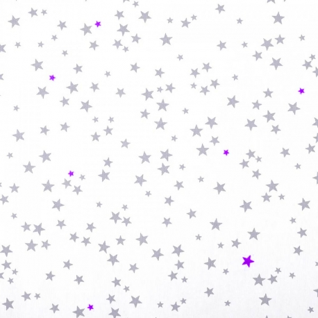 Tissu piqué de coton fantaisie étoiles - Gris & Fuchsia