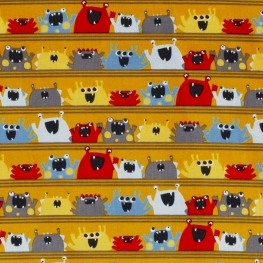 Tissu Popeline Coton Bio Little Monsters - Moutarde & Multicolore