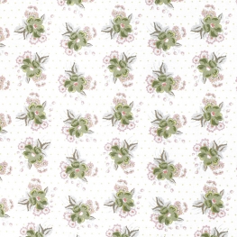 Tissu Popeline Bouquet Fleuri 100% Coton Bio GOTS - Blanc & Vert