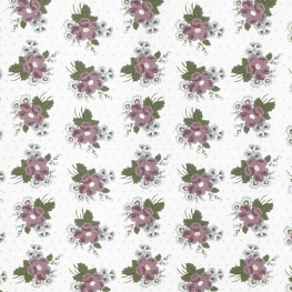 Tissu Popeline Bouquet Fleuri 100% Coton Bio GOTS - Blanc & Violet