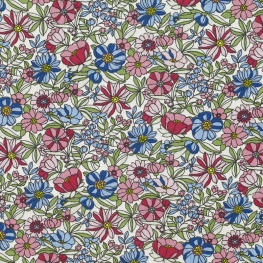 Tissu Coton Cretonne Fleur Sauvage - Ecru et Multicolore