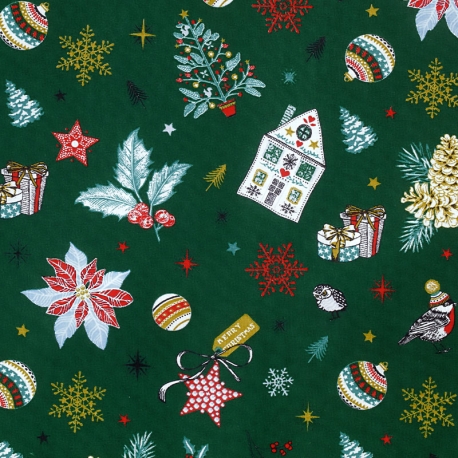 Tissu Coton Cretonne Noël Féerique - Vert
