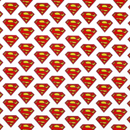 Tissu Popeline Logo Superman DC COMICS - Blanc