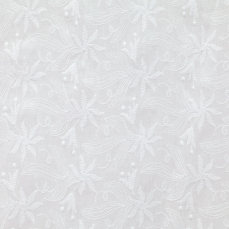 Tissu Broderie Anglaise Floral - Blanc