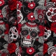 Tissu Jersey Têtes de Mort Mexicaines - Noir & Rouge