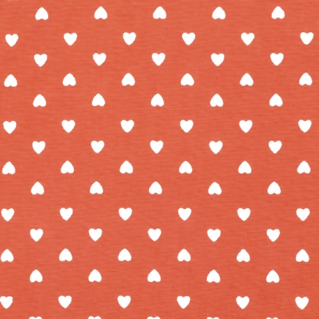 Tissu Coton Coeur d'amour - Rouge brique