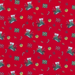 Tissu Popeline Chaussettes et cadeaux de Noël - Rouge