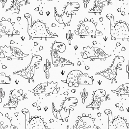Tissu Coton à Colorier Happy Dino - Blanc & Noir