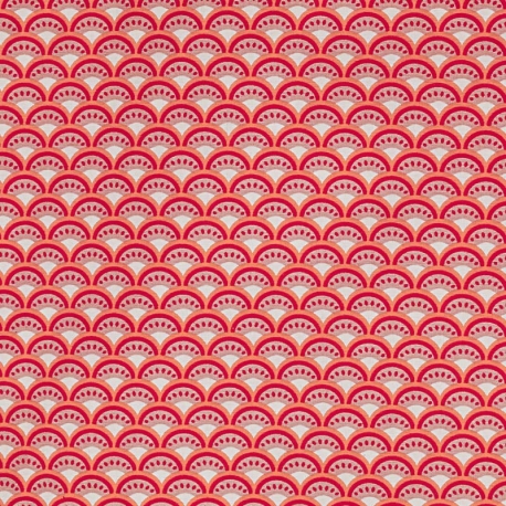 Tissu coton cretonne vague - Rouge saumon