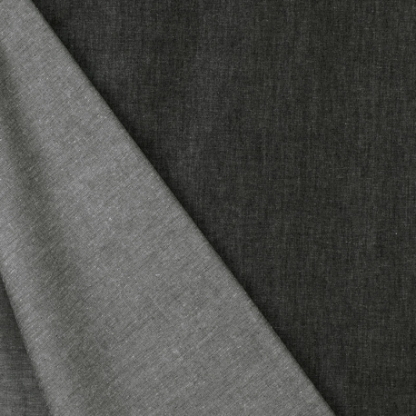 Tissu chambray uni pur coton - Noir